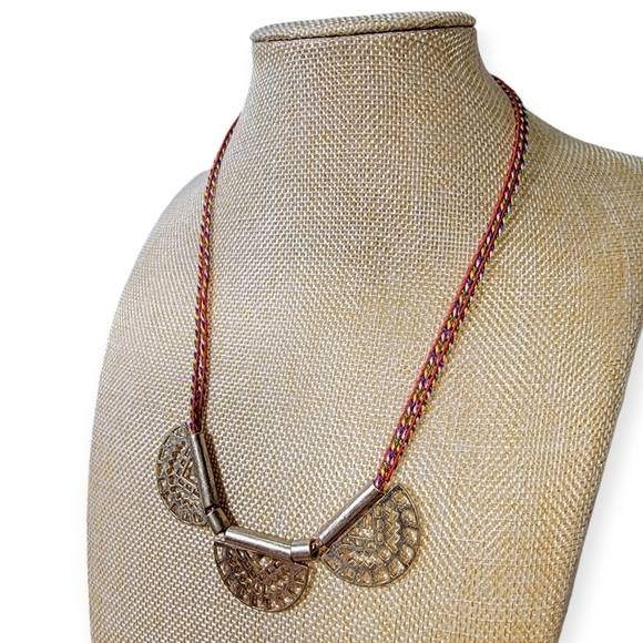 Old Navy Multi color braided necklace with Gold / Brass Tone Half Moon Pendant - Picture 16 of 16